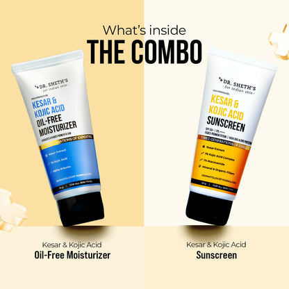 Dr. Sheth's Kesar & Kojic Acid Sunscreen & Oil-Free Moisturizer Combo - Hydrates & Fades Pigmentation