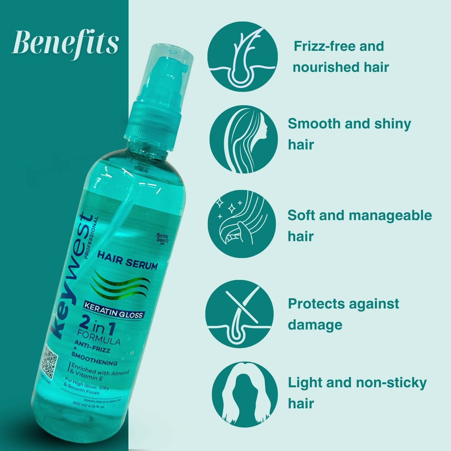 Keywest Professional Keratin Gloss Hair Serum - 2in1 Formula Anti-Frizz + Smoothening