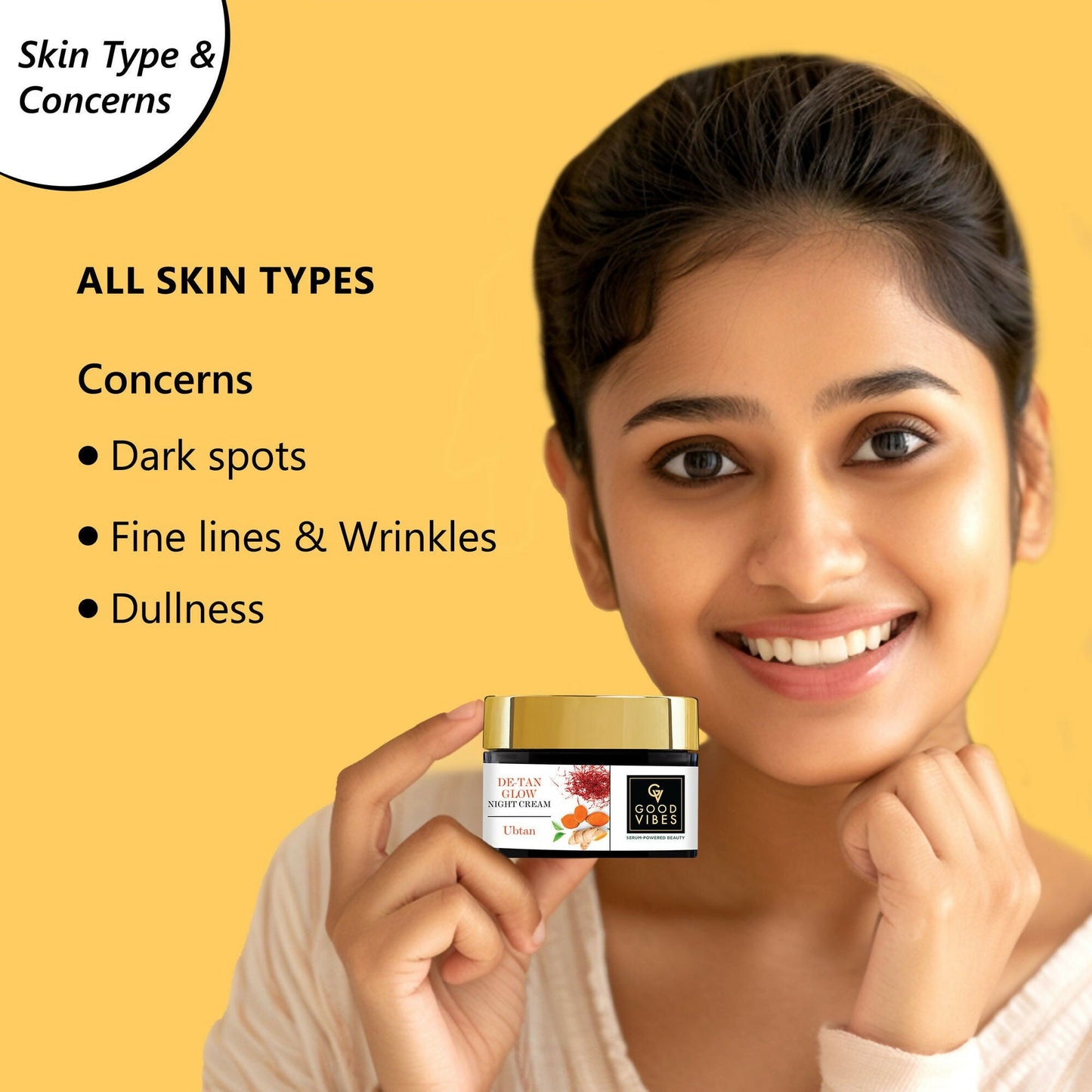 Good Vibes De-Tan Glow Night Cream Ubtan with Power of Serum, Tan free, Brightening, Pigmentation