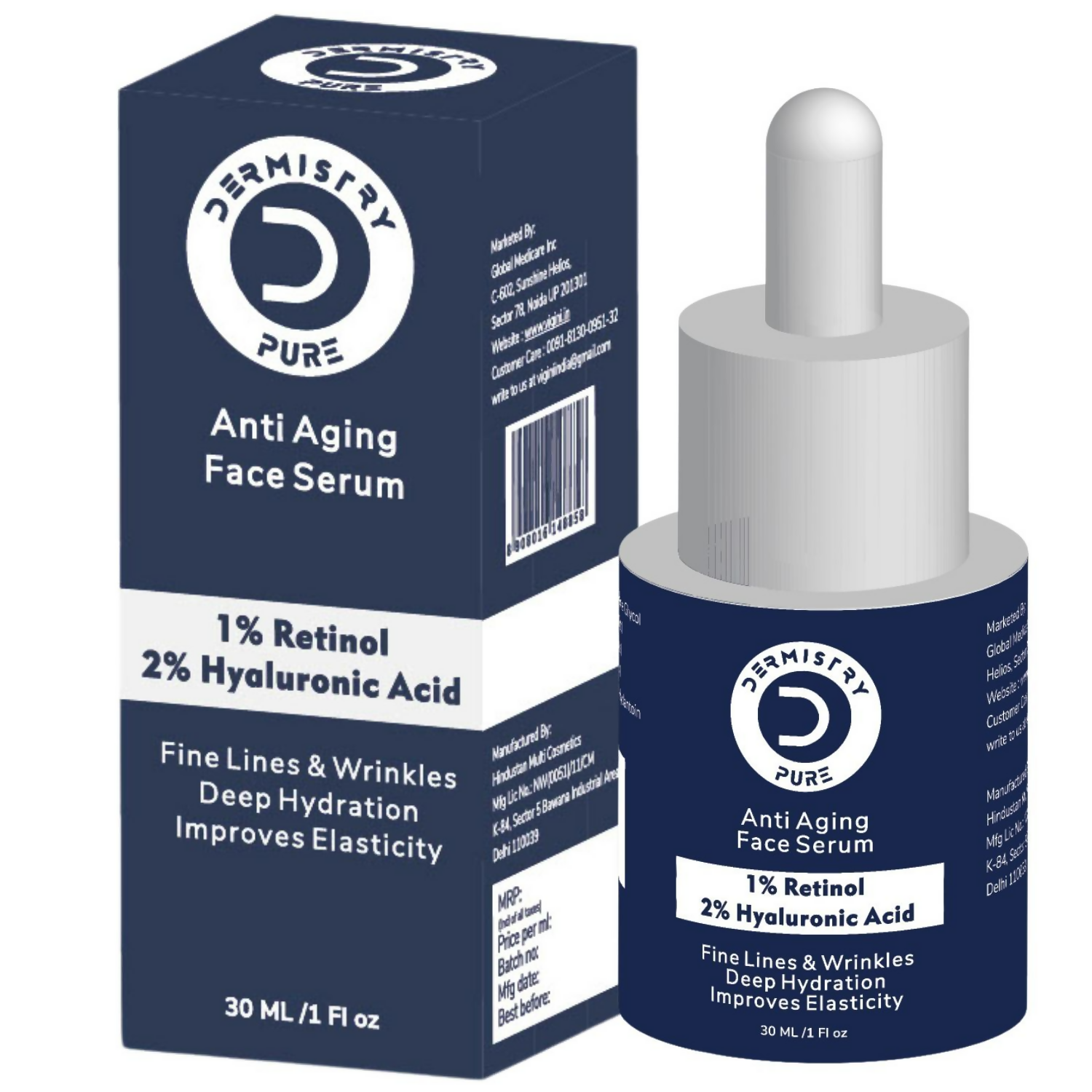 Dermistry 1% Retinol Hyaluronic Anti Aging Night Moisturizer Face Serum For Ageing Lines & Wrinkles