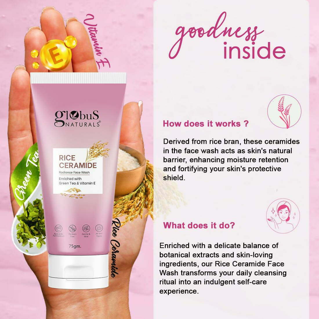 Globus Naturals Rice Ceramide Radiance Face Wash - DrMediCart