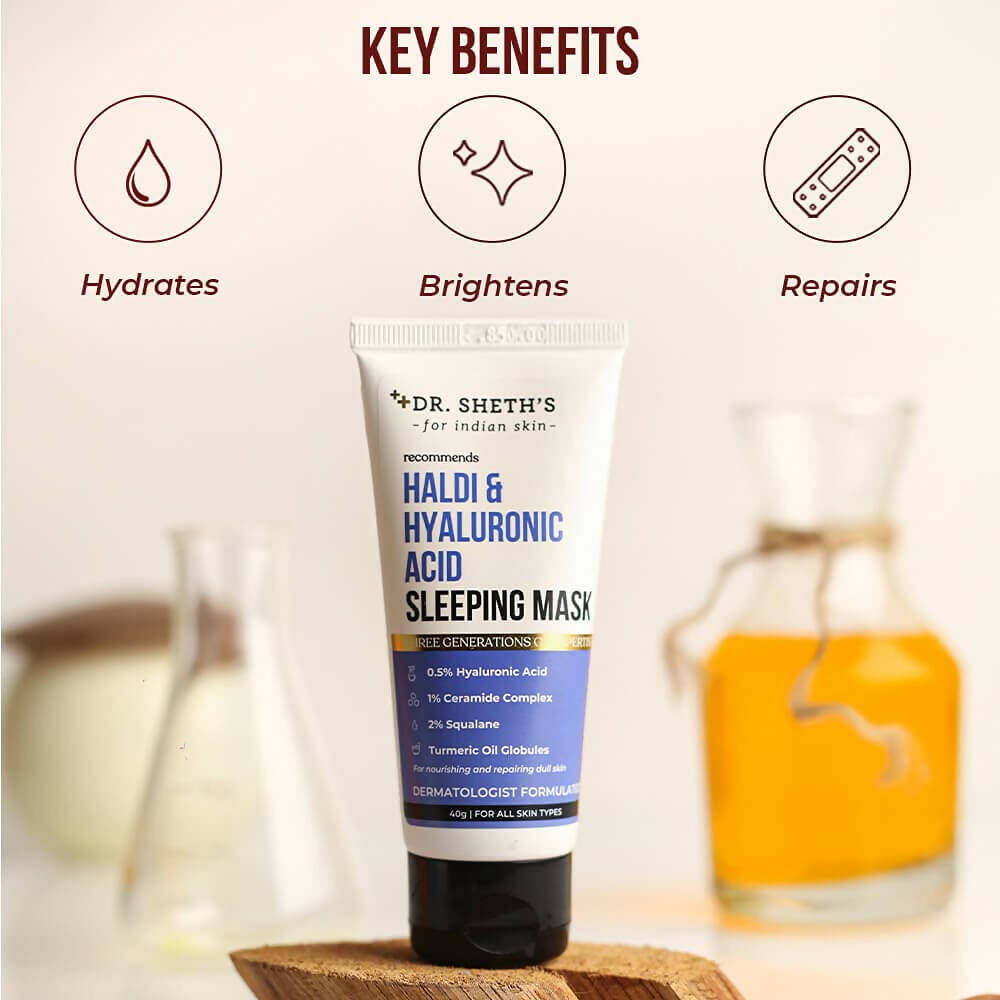 Dr. Sheth's Haldi & Hyaluronic Acid Sleeping Mask Cream For Even Tone, Acne, Dullness & Hydration, For All Skin Types