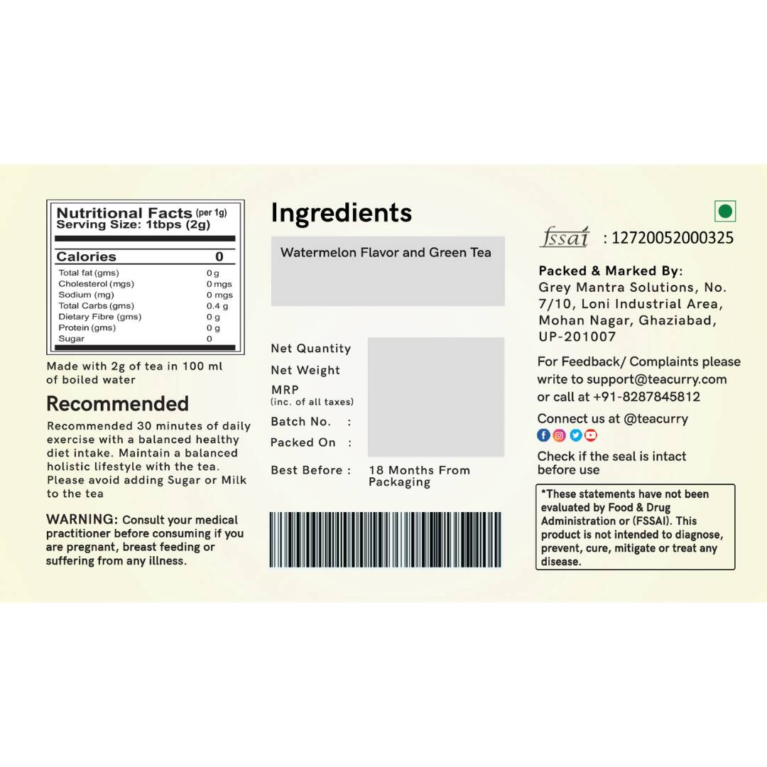 Teacurry Watermelon Green Tea Bags - Drmedicart