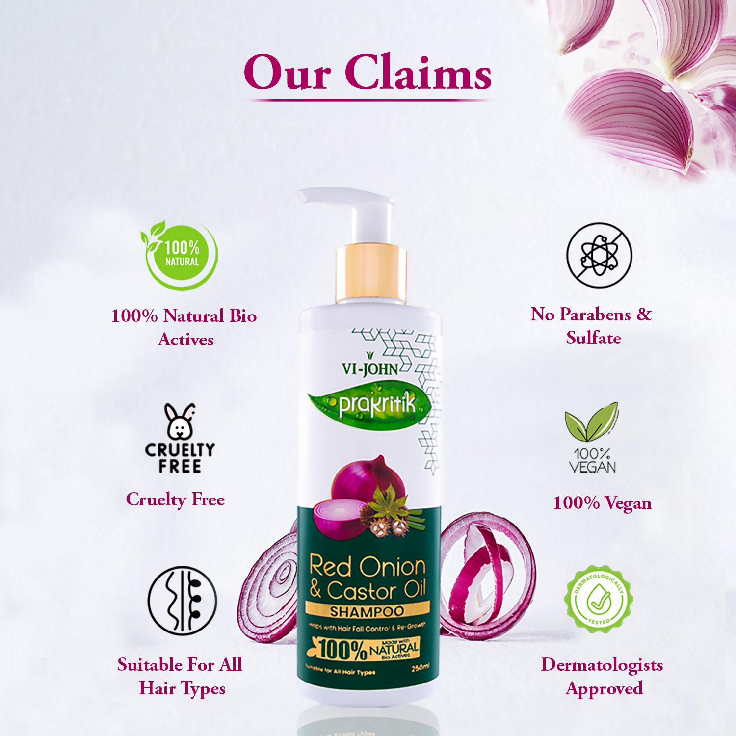 VI-JOHN Prakritik Red Onion & Castor Oil Shampoo