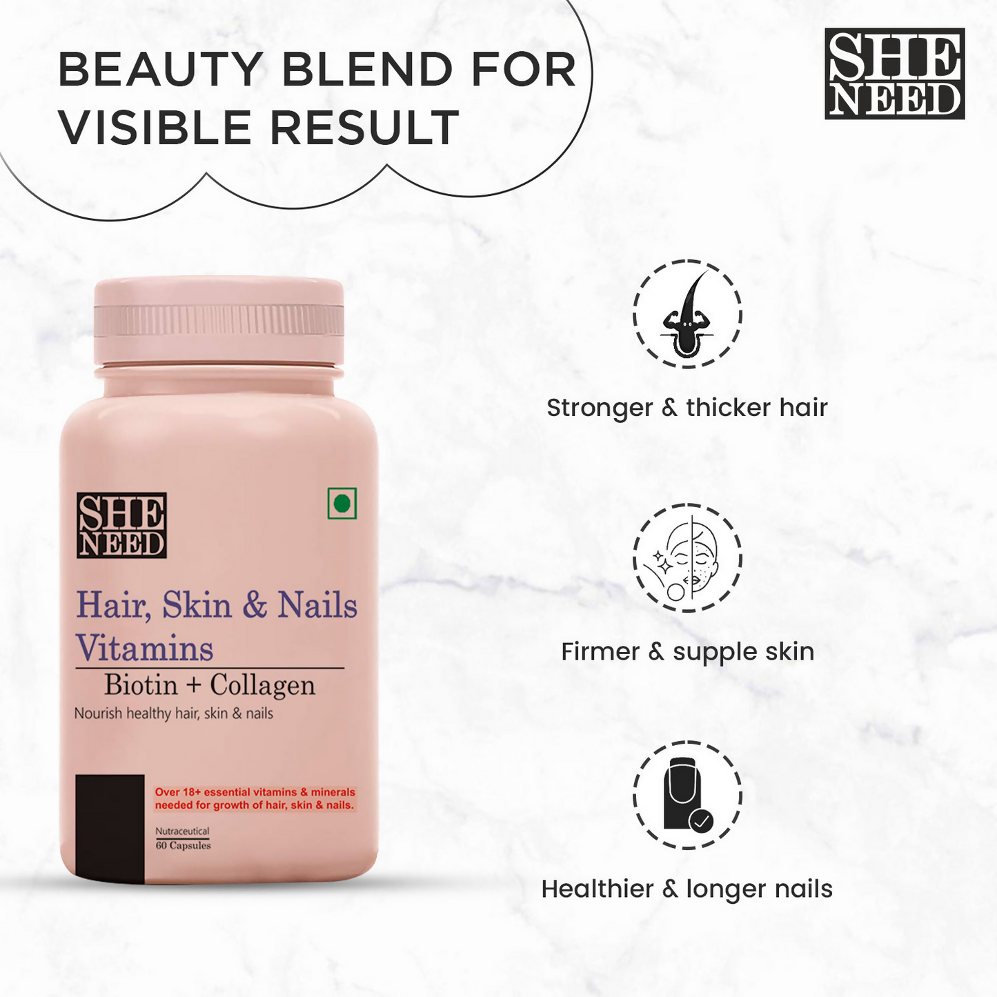SheNeed Hair, Skin & Nails Vitamins Capsules