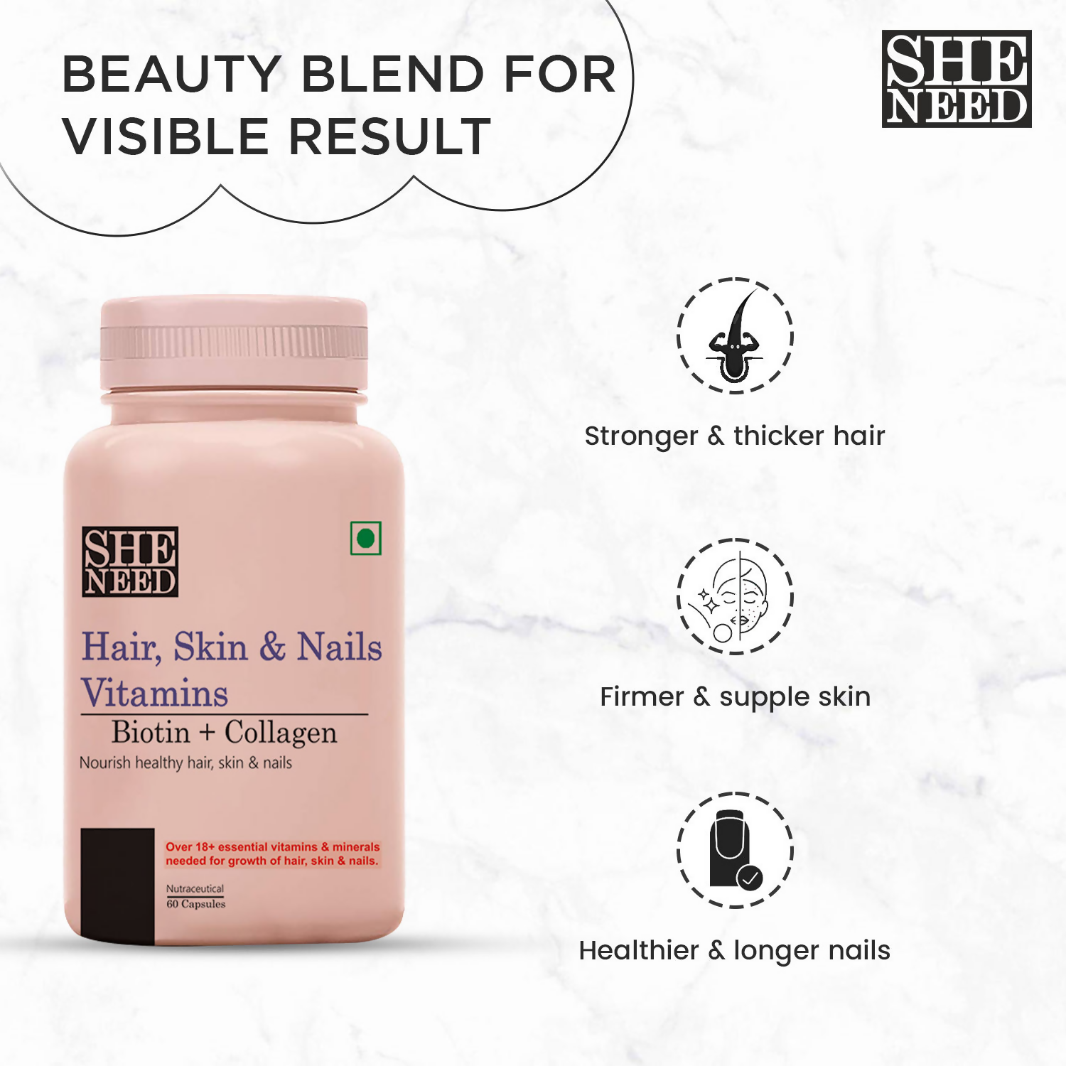SheNeed Hair, Skin & Nails Vitamins Capsules