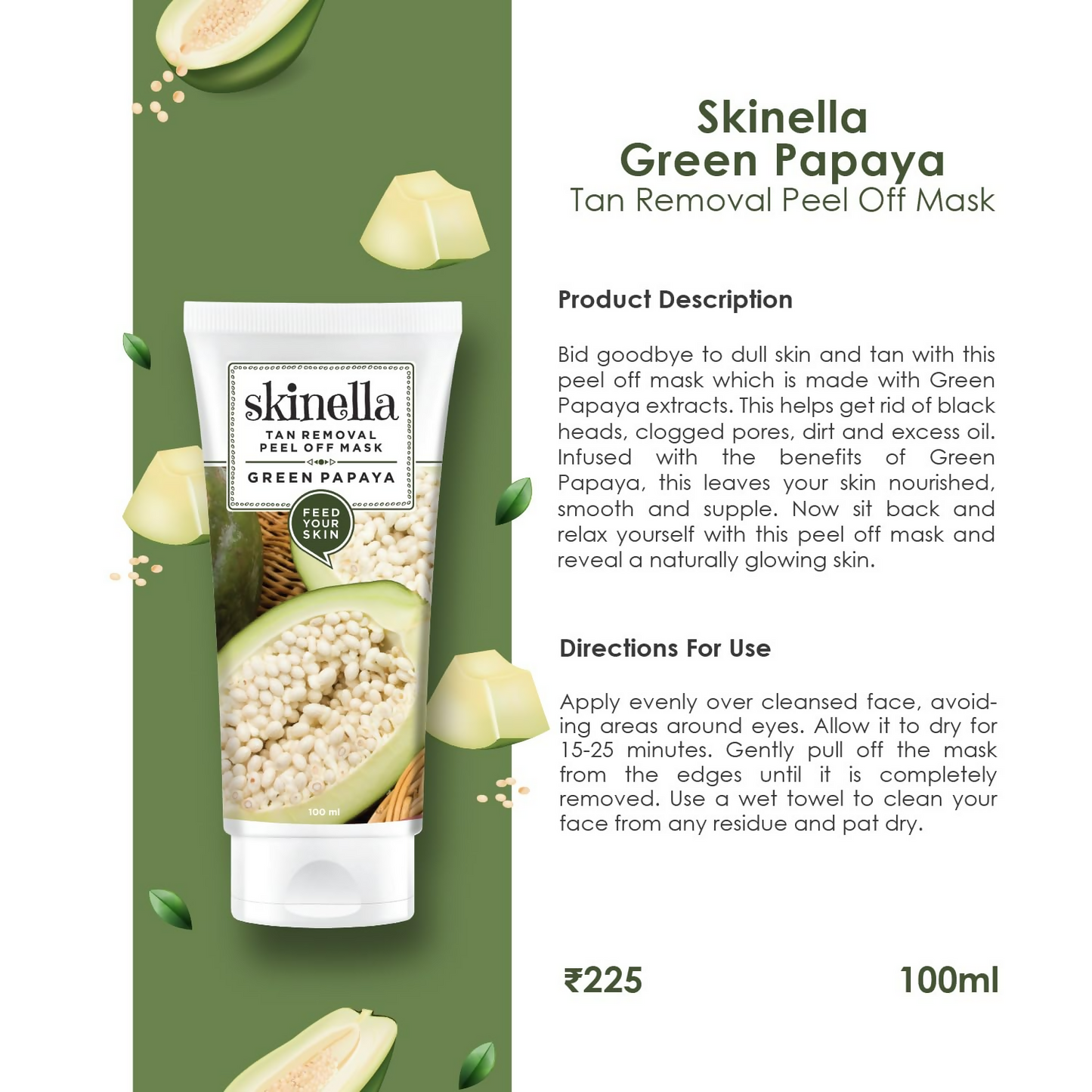 Skinella Tan Removal Peel Of Mask Green Papaya