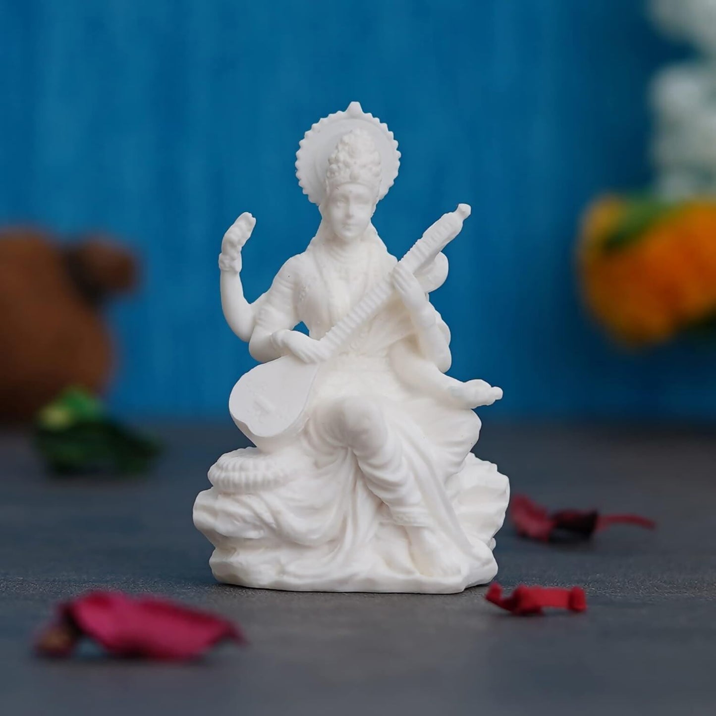 Buy eCraftIndia White Polyresin Goddess Saraswati Statue