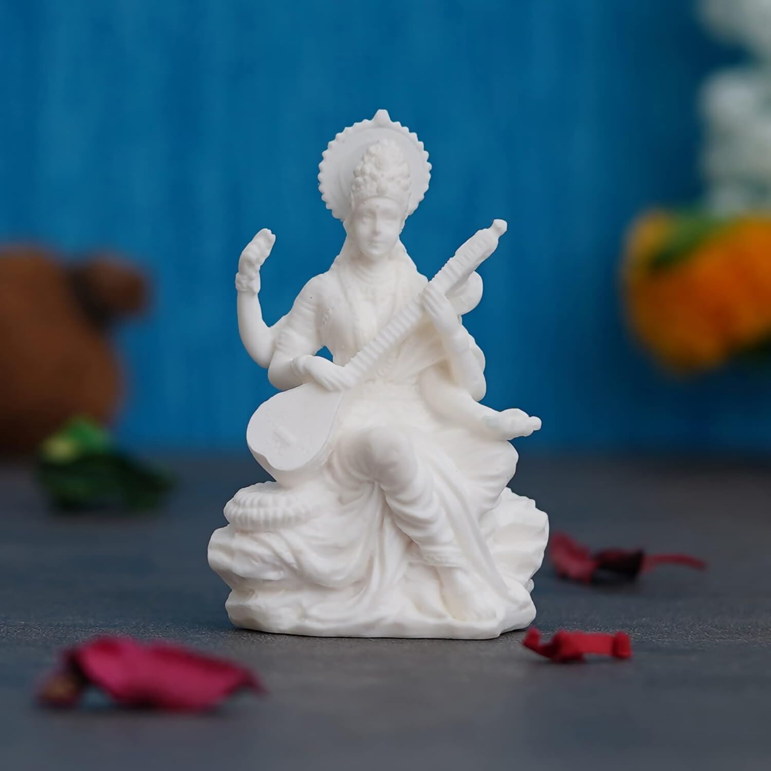 Buy eCraftIndia White Polyresin Goddess Saraswati Statue