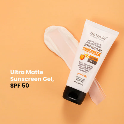 Detoxie Ultra Matte Sunscreen Gel Matte Finish Dry Tint Water & Sweat Resistant With Spf 50 Pa+++
