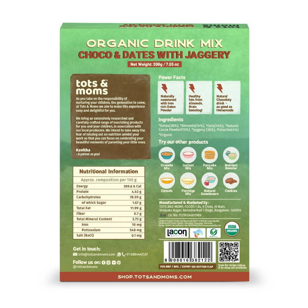 Tots and Moms Organic Choco Dates with Jaggery Drink Mix