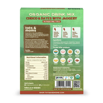 Tots and Moms Organic Choco Dates with Jaggery Drink Mix