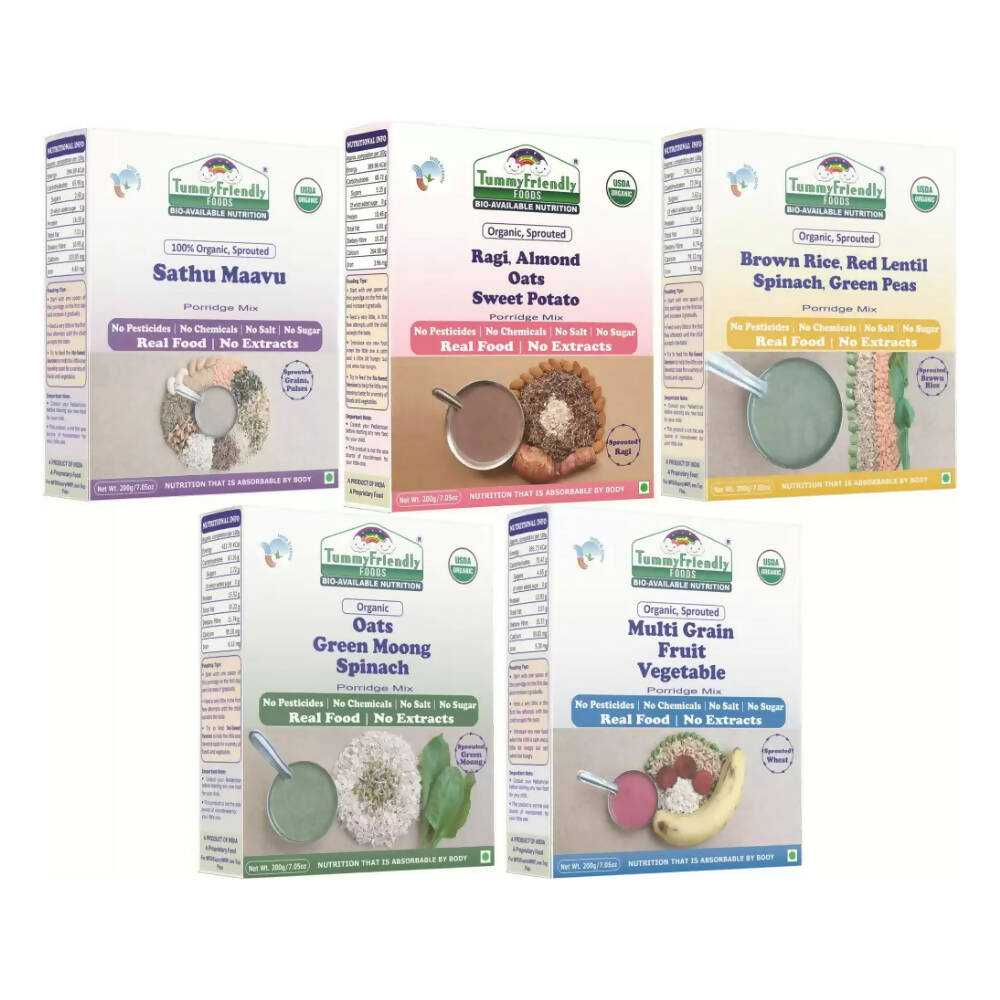 Buy TummyFriendly Foods Organic Certified Stage3 Sprouted Porridge Mixes - 5 Packs from DrMediCart, Ship from India to USA