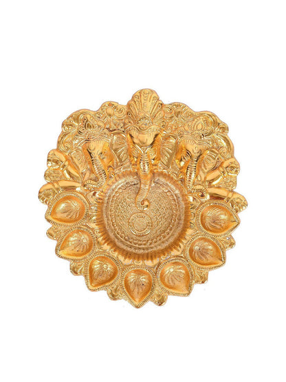 Craftvatika Gold-Toned Metal Lord Ganesha Design Kuber Diya