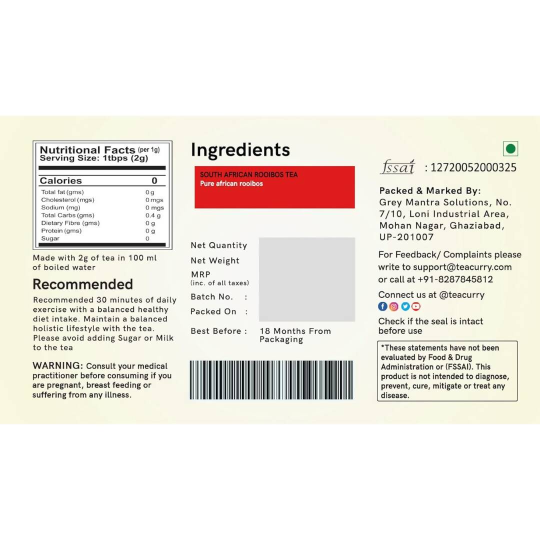 Teacurry South African Rooibos Tea Bags - Drmedicart