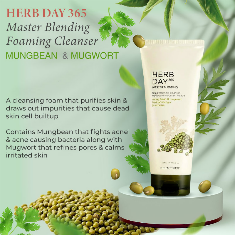 The Face Shop Herb Day 365 Master Blending Foaming Cleanser- Mungbean & Mugwort - Drmedicart