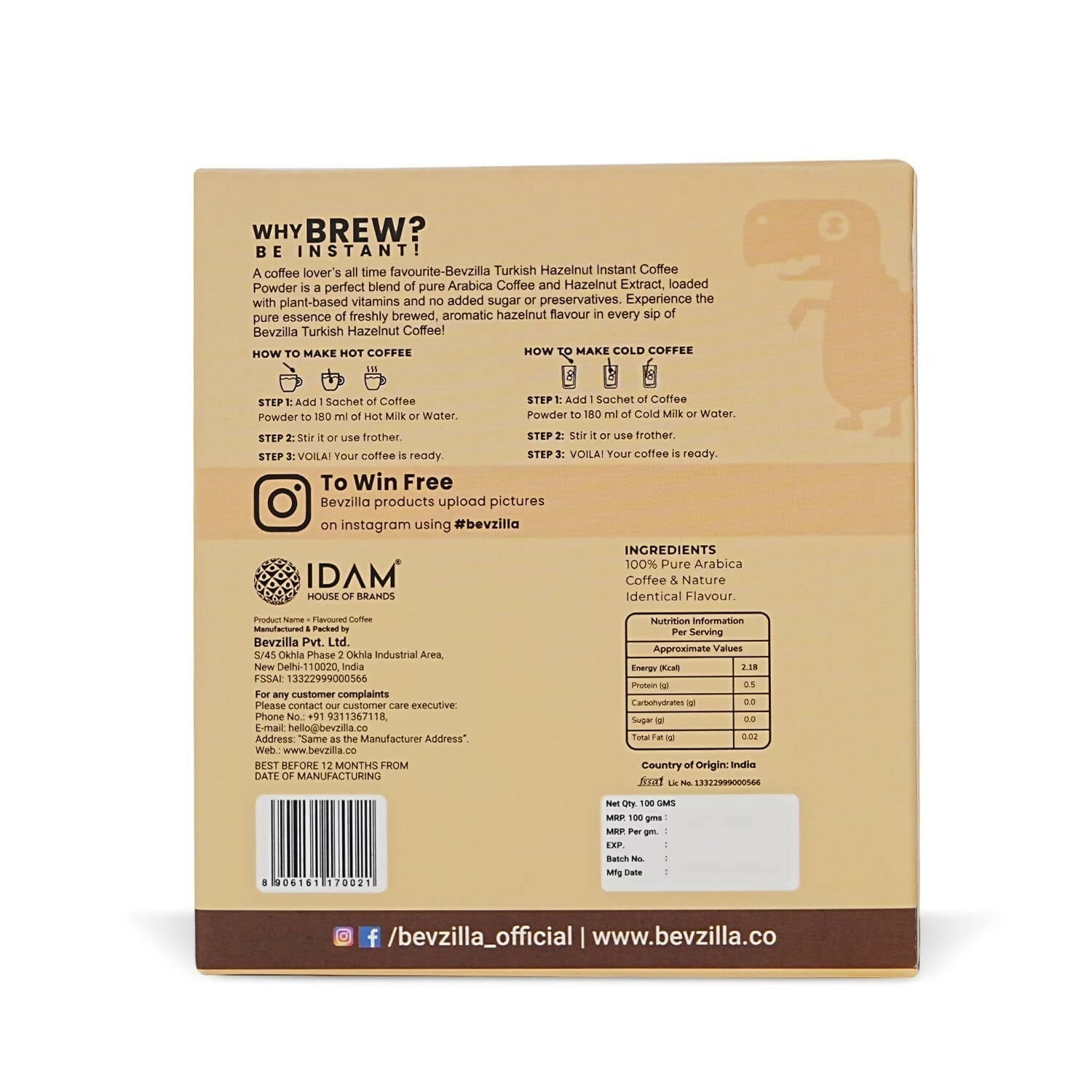 Bevzilla Instant Coffee Powder Sachets (Hazelnut)