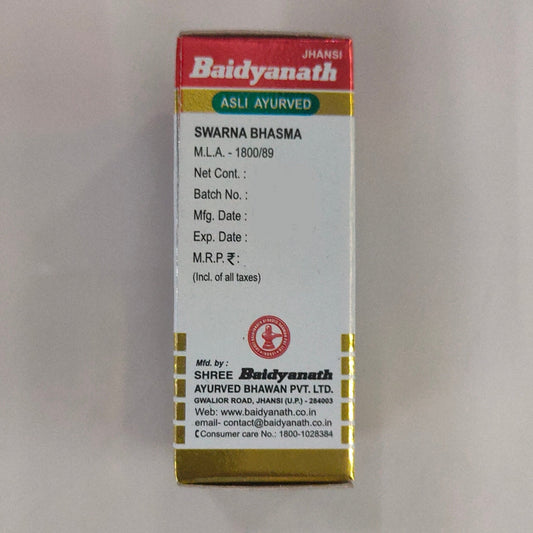 Buy Baidyanath Jhansi Swarna Bhasma with Gold, 125 Mg from DrMediCart, Ship from India to USA