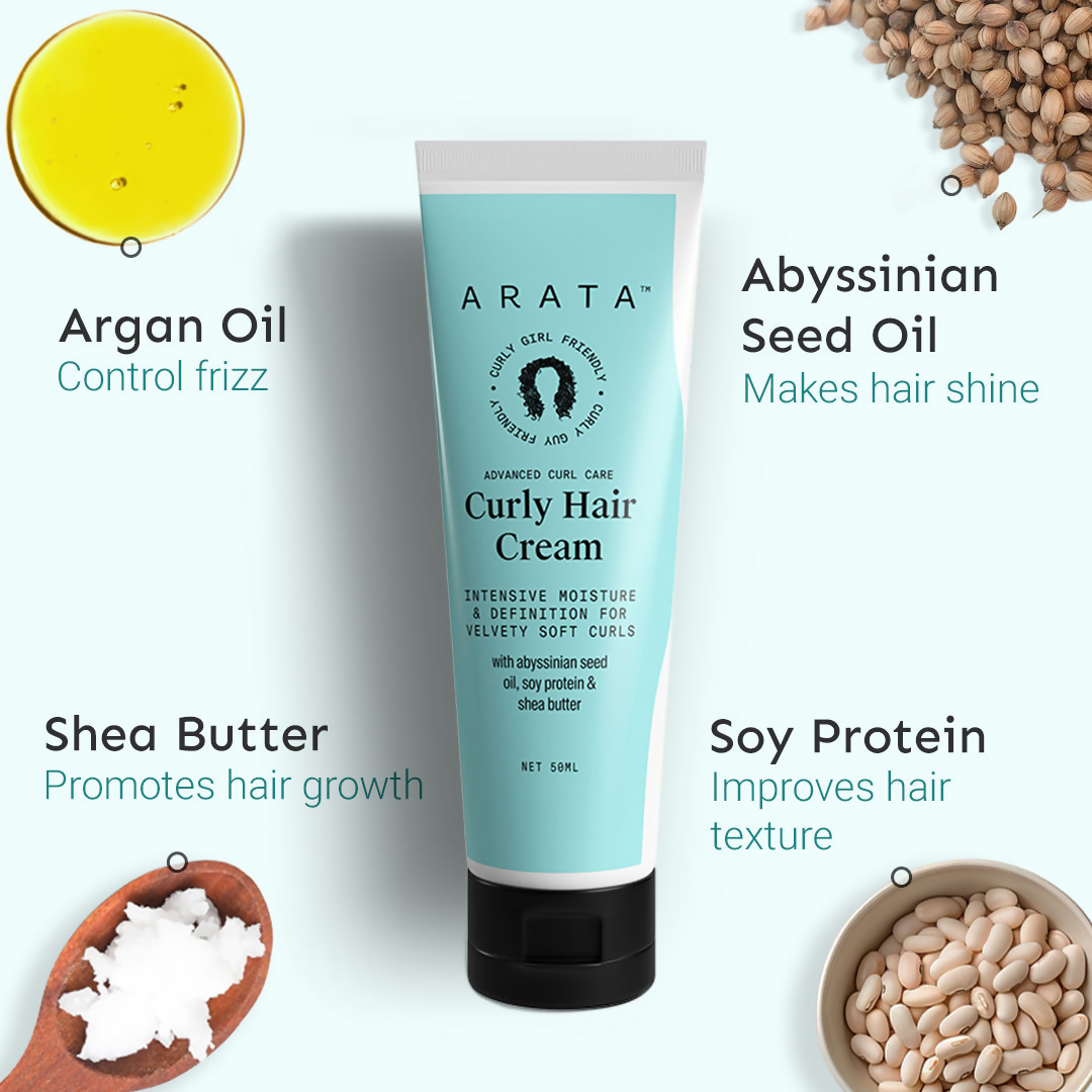 Arata Curly Hair Cream For Definition With Abyssinian Seed Oil