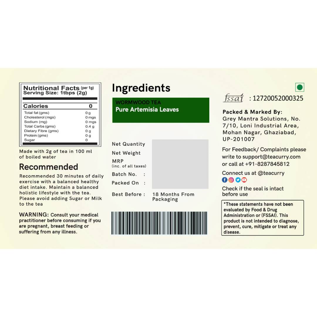 Teacurry Wormwood Tea Bags - Drmedicart