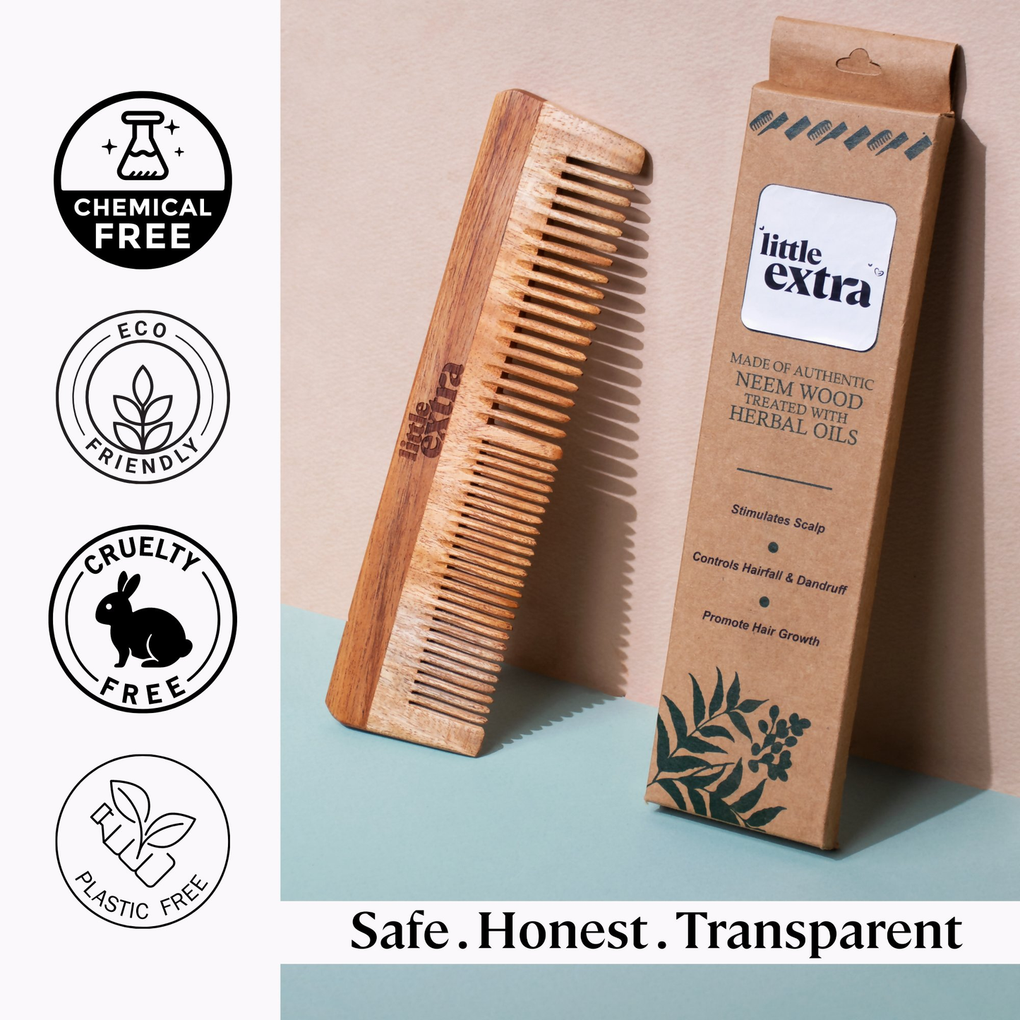 Little Extra Dual Tooth Neem Wood Comb