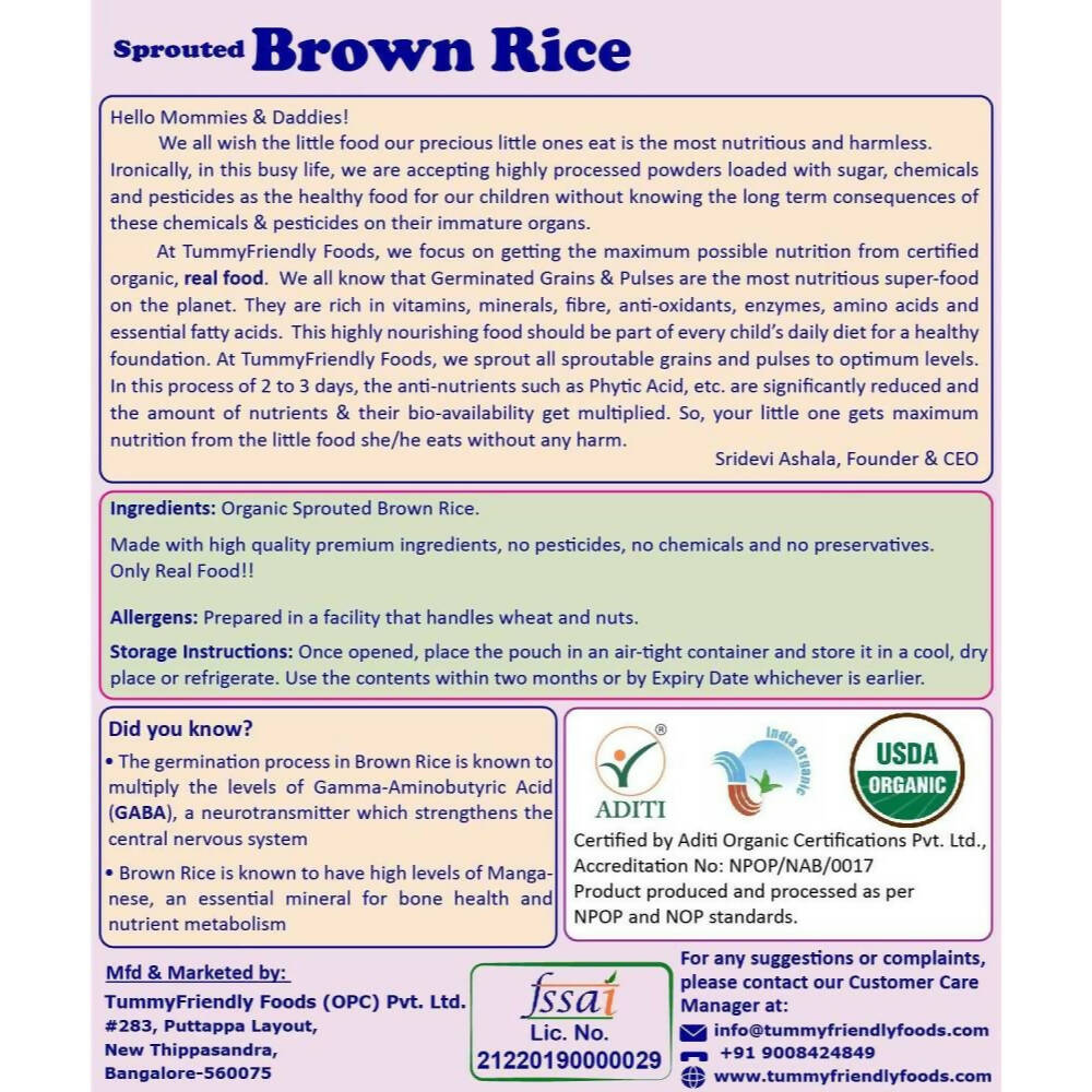 TummyFriendly Foods Organic Stage1 Sprouted Porridge Mixes Combo Pack - Sprouted Ragi, Sprouted Brown Rice and Oats - Drmedicart