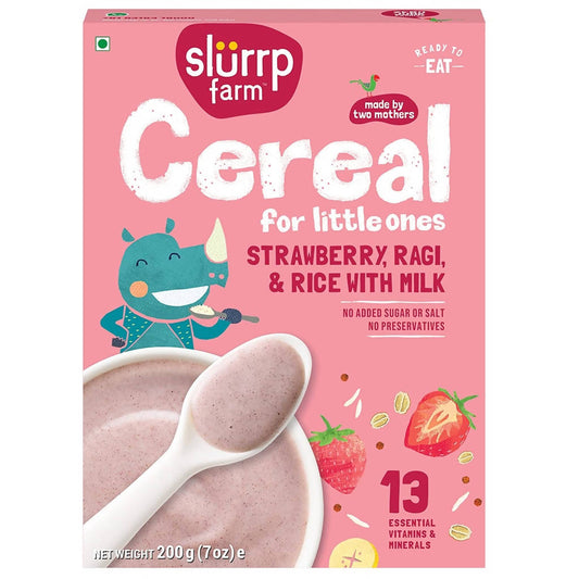 Buy Slurrp Farm Strawberry, Ragi & Rice With Milk Cereal For Little Ones from DrMediCart, Ship from India to USA