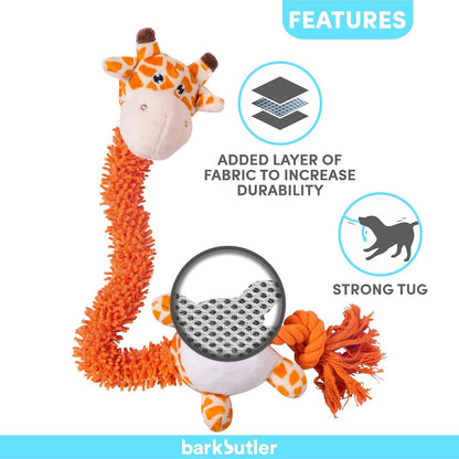 BarkButler Garry The Giraffe Soft Squeaky Plush Dog Toy - Orange