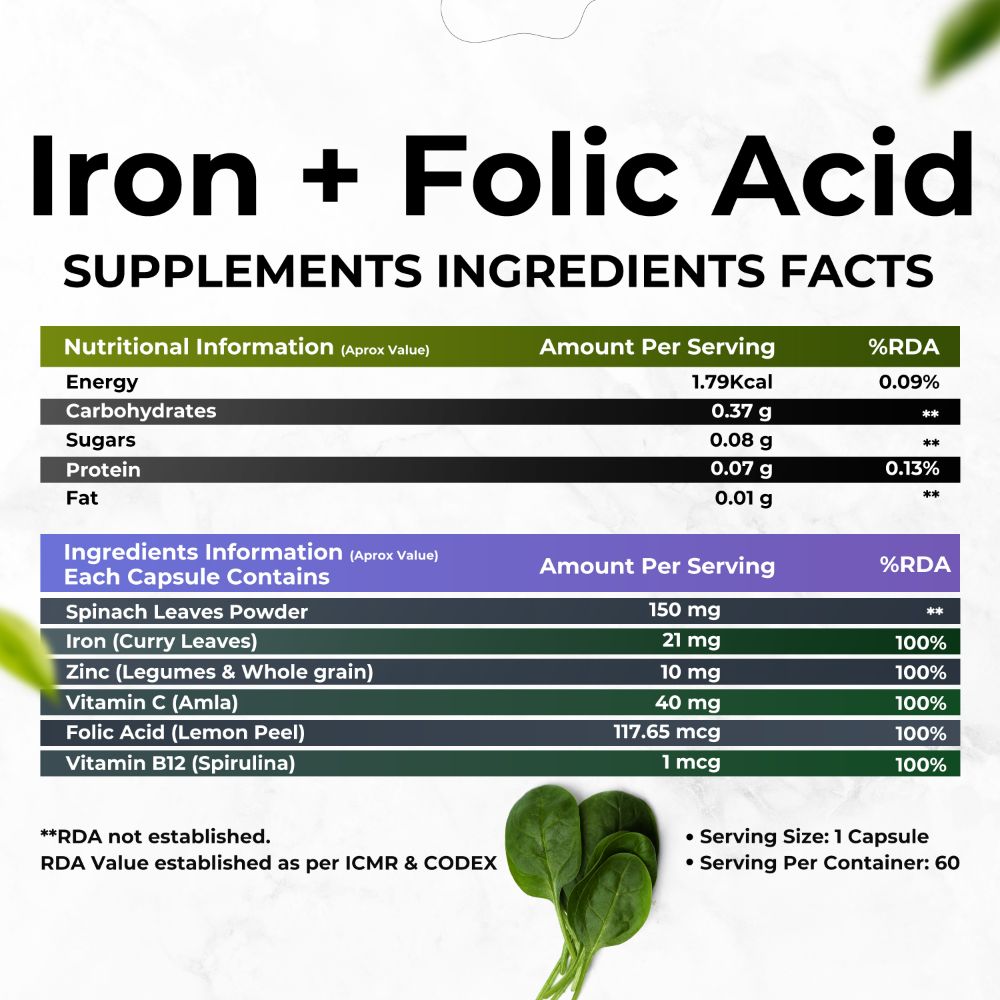 Health Veda Organics Iron + Folic Acid Capsules