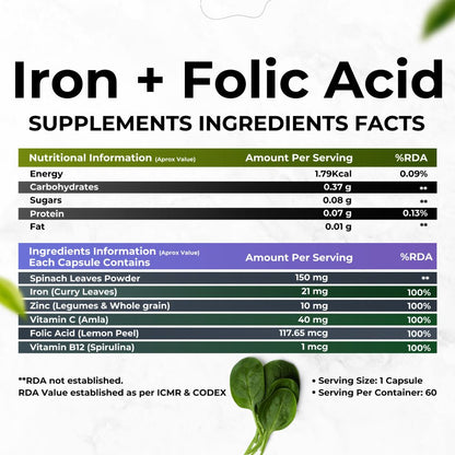 Health Veda Organics Iron + Folic Acid Capsules