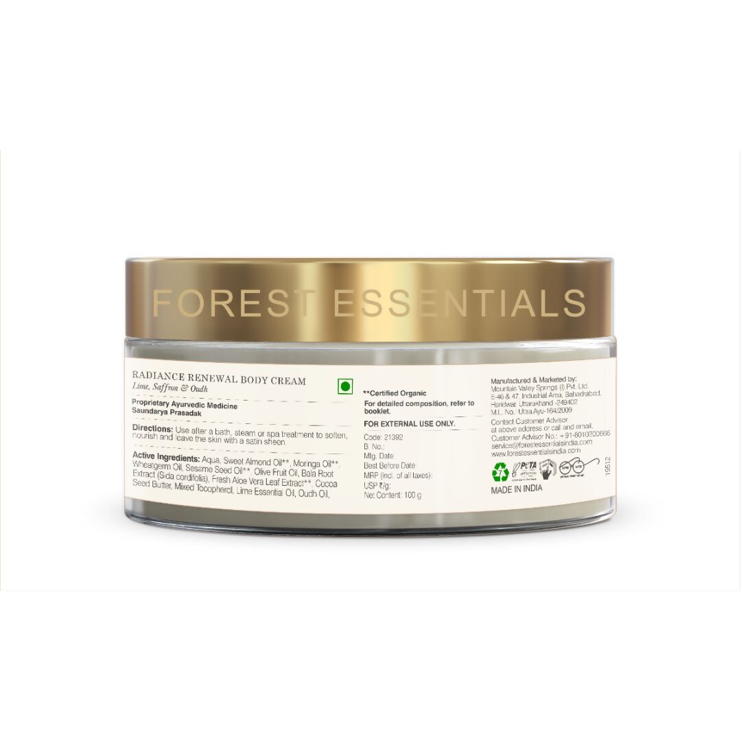 Forest Essentials Radiance Renewal Body Cream Lime Saffron & Oudh - Drmedicart