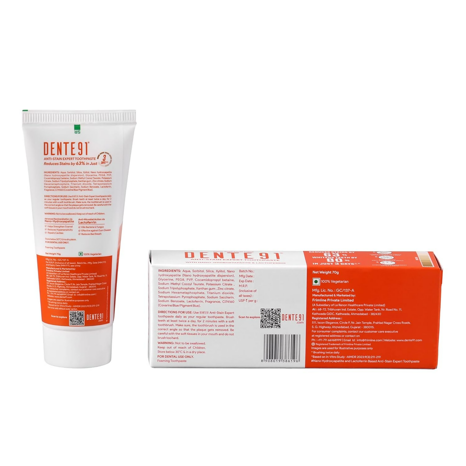 Dente91 Anti-Stain Expert Toothpaste For Stain Removal &Teeth Whitening