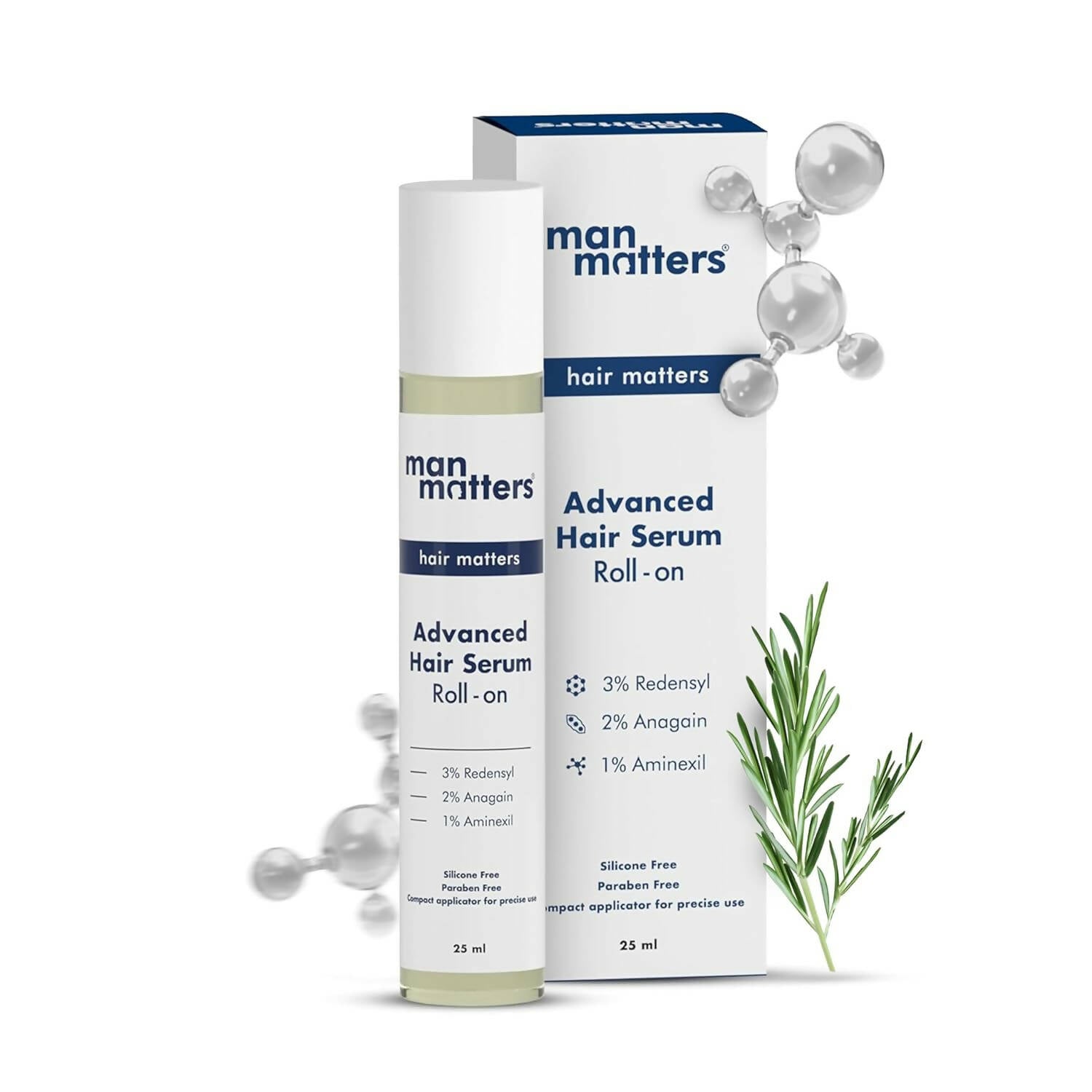 Man Matters Advanced Hair Growth Rosemary Serum Roll on, 3% Redensyl,2% Anagain,1% Aminexil & Rosemary Leaf Extract