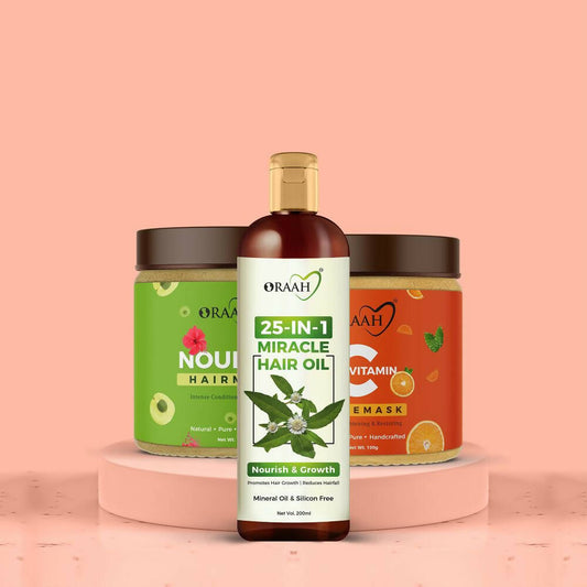 Buy Oraah Beauty Care Combo (Hair oil + Hair Mask + Vitamin C Face Mask) from DrMediCart, Ship from India to USA
