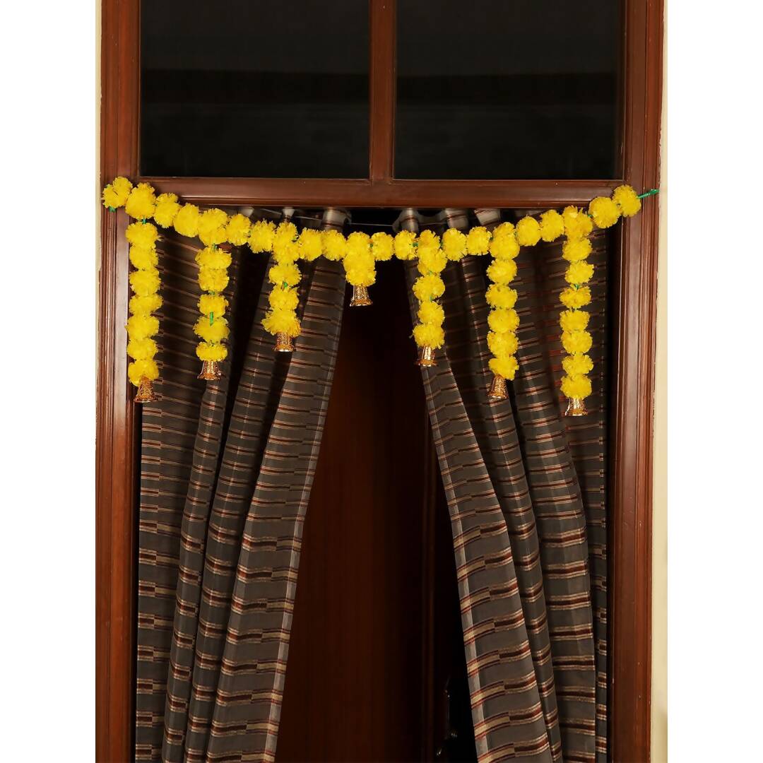 Buy Tied Ribbons Yellow Entrance Hanging Marigold Flowers Bandhanwar Toran Garland with Bells