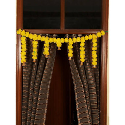 Buy Tied Ribbons Yellow Entrance Hanging Marigold Flowers Bandhanwar Toran Garland with Bells