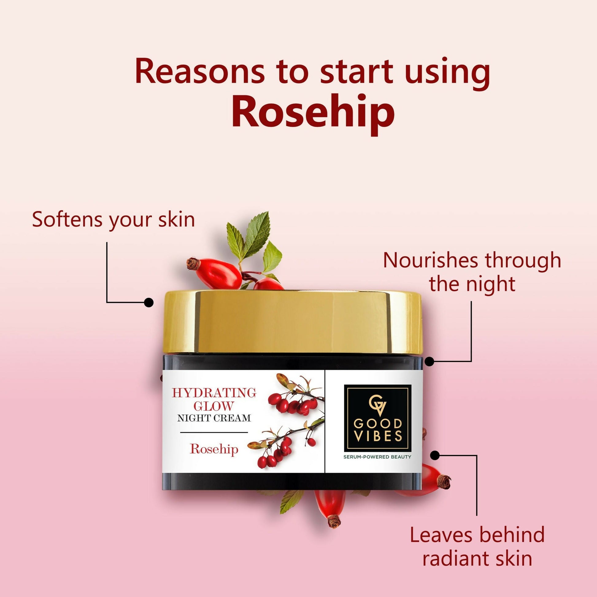 Good Vibes Rosehip Hydrating Glow Night Cream - Nourshing, Skin renewing, Sleep treatment