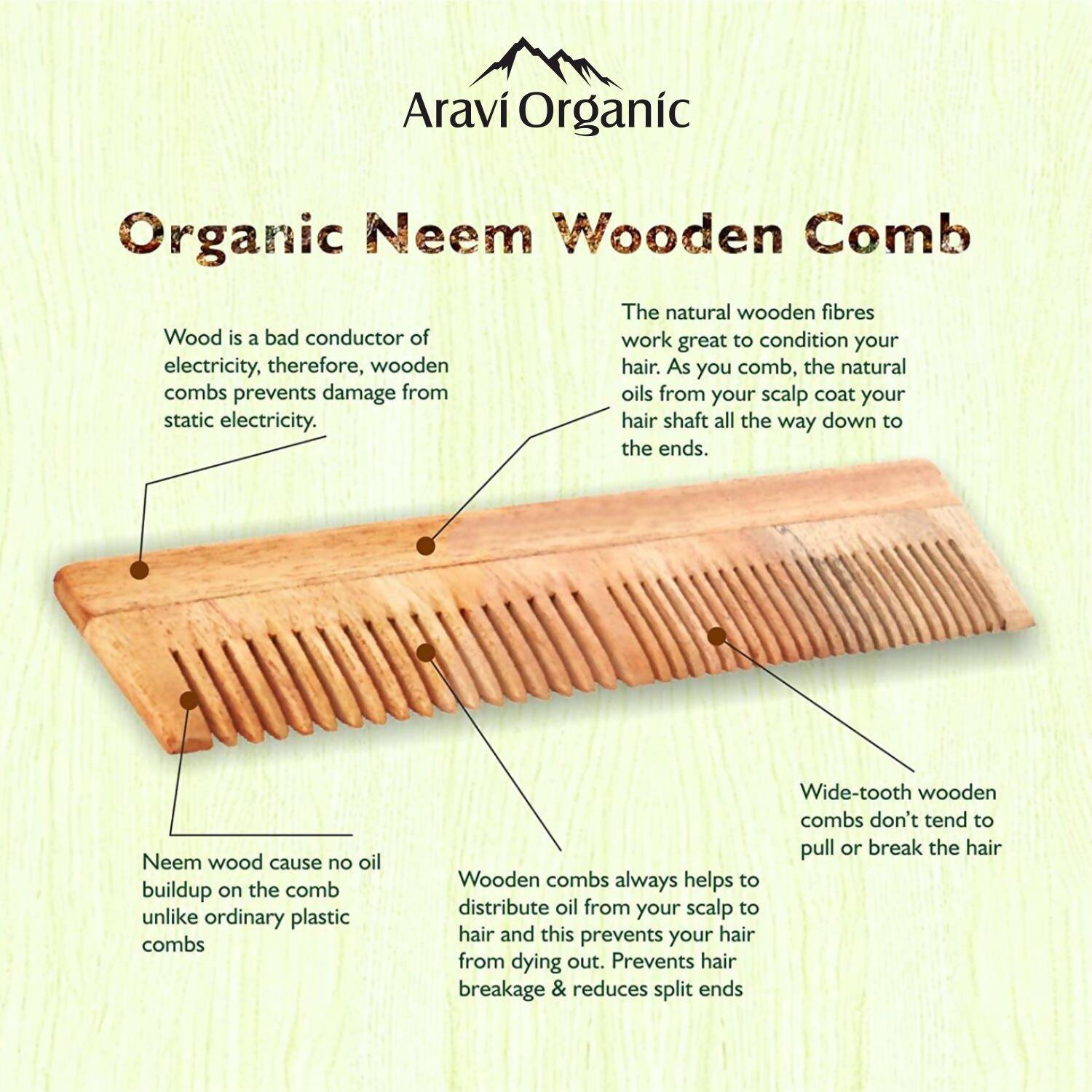 Buy Aravi Organic Neem Wood Comb Fine and Wide Tooth from DrMediCart, Ship from India to USA