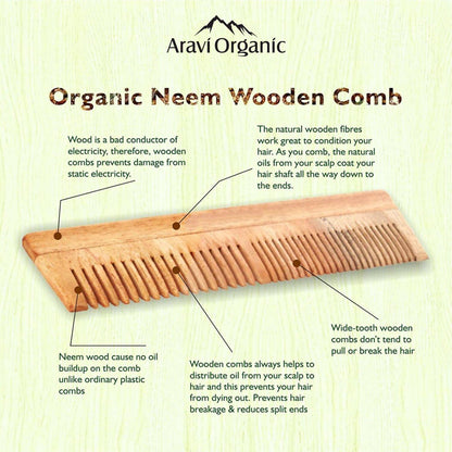 Buy Aravi Organic Neem Wood Comb Fine and Wide Tooth from DrMediCart, Ship from India to USA
