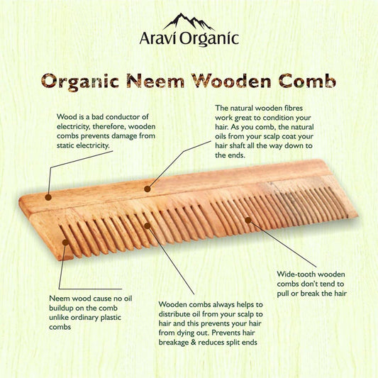 Buy Aravi Organic Neem Wood Comb Fine and Wide Tooth from DrMediCart, Ship from India to USA