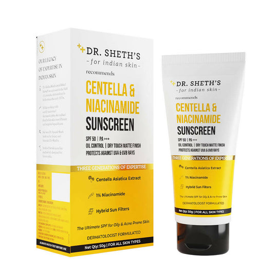 Buy Dr. Sheth's Centella & Niacinamide Oil & Anti Acne Sunscreen from DrMediCart, Ship from India to USA