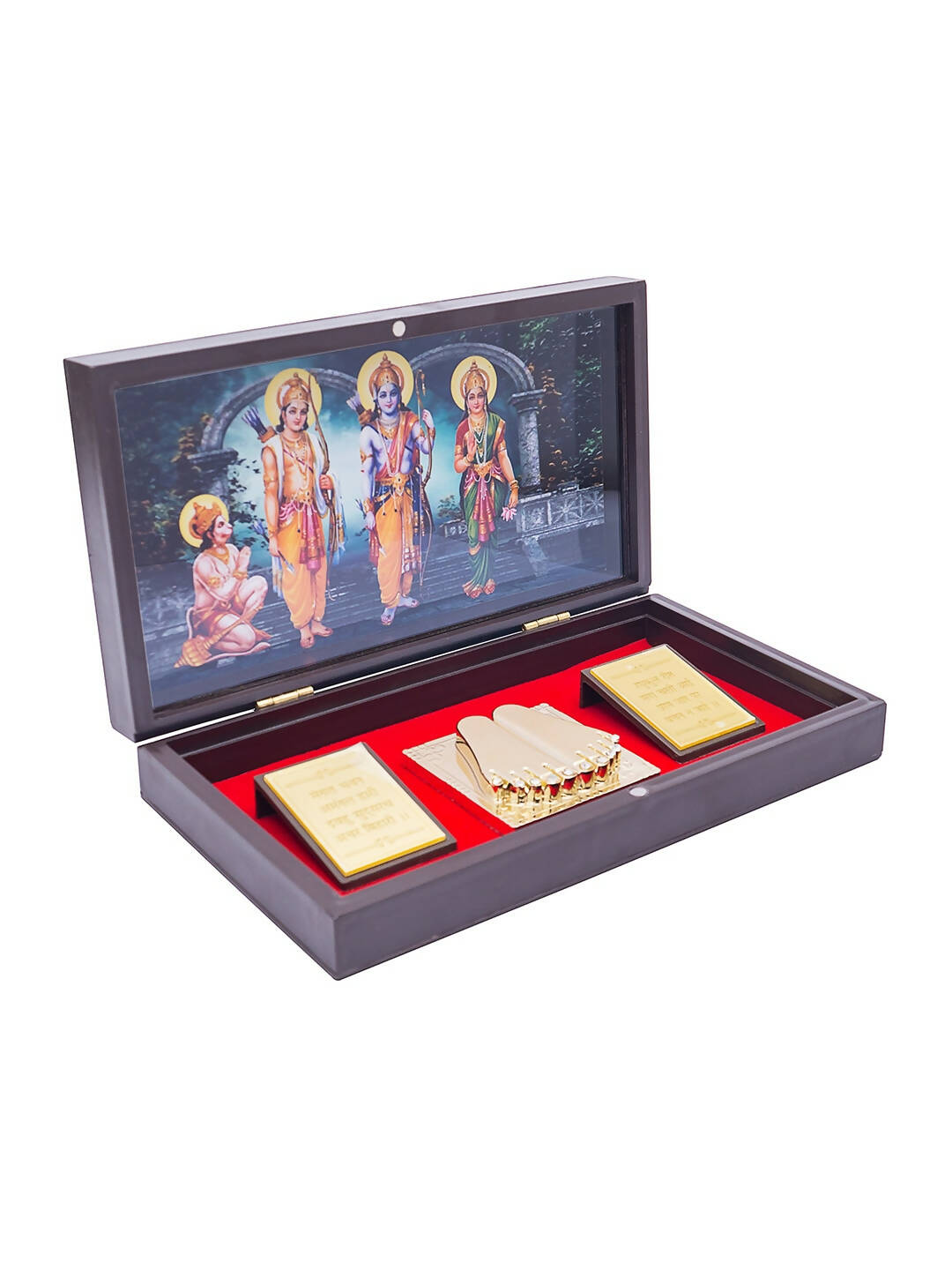 Golden Peacock 24 Ct Gold-Polished & Brown Ram Darbaar Pooja Box