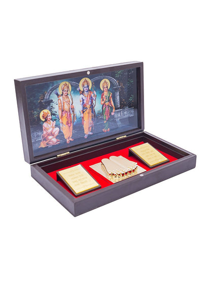 Golden Peacock 24 Ct Gold-Polished & Brown Ram Darbaar Pooja Box