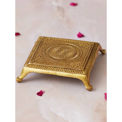 Buy eCraftIndia Beige Lotus Flowers Engraved Pooja Chowki
