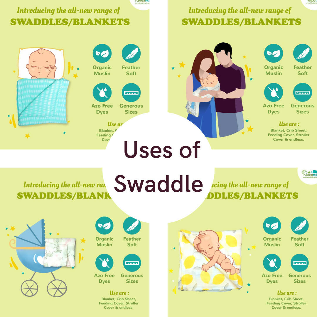 Kindermum Organic Cotton Muslin Swaddle Blanket 100 Cm X 100 Cm - Set Of 2 - Transport And Aviator