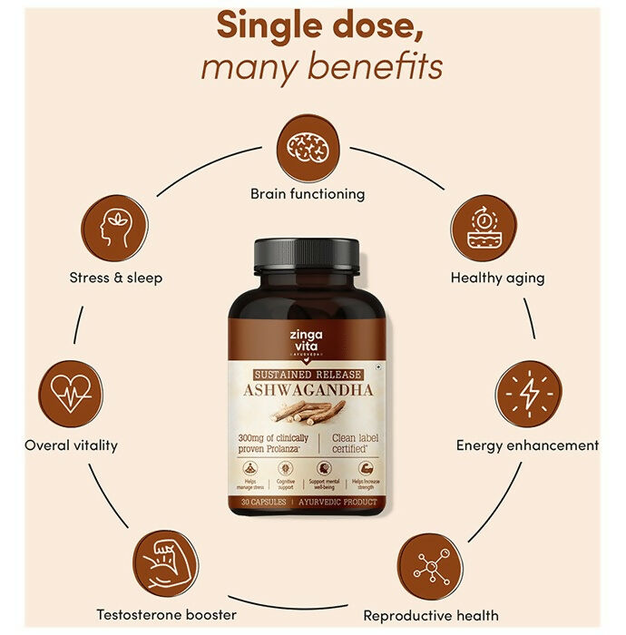 Zingavita Ayurveda Sustained Release Ashwagandha 300mg Capsules - Drmedicart