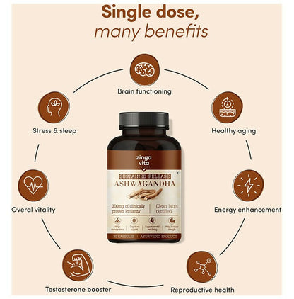 Zingavita Ayurveda Sustained Release Ashwagandha 300mg Capsules - Drmedicart