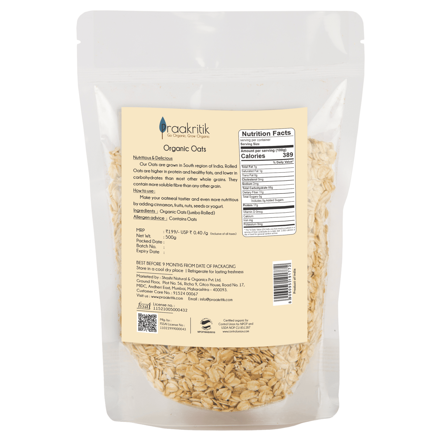 Prakritik Organic Jumbo Rolled Oats