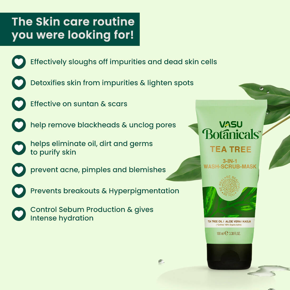 Vasu Healthcare Botanicals Tea Tree 3 in 1 Face Mask-Scrub-Wash - Drmedicart