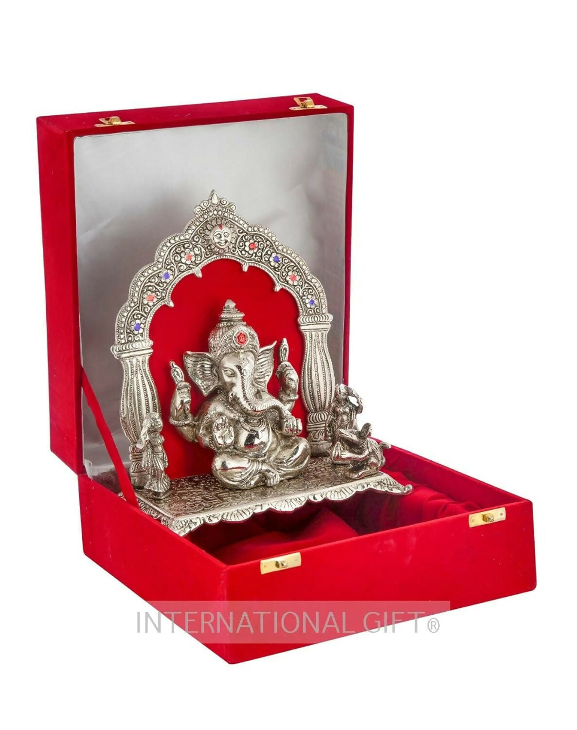 International Gift Silver-Plated Oxidized Finish Ganesha Idol